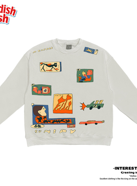 interesting灵魂 麻灰色oversize卡通阿美咔叽原创无性别圆领卫衣