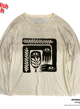 interesting灵魂 180g脏脏长T质感独特插画欧美JHYQ长袖T恤抗起球