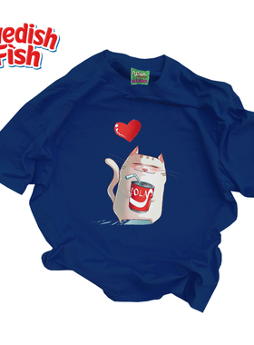 深蓝色！街头oversize无性别小众千禧风街头重磅240g短袖T恤卡通