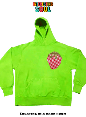 原创艺术家贴布！草莓！小众ins趣味学院风拼接创艺亮色连帽卫衣