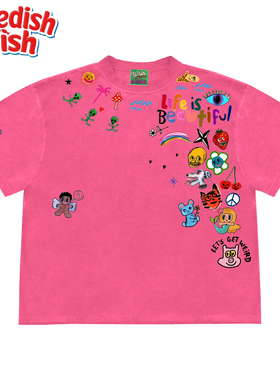 interesting灵魂 欧美校园辣妹恶搞小众原创拼接卡通插画短袖T恤