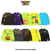 原创 艺术家卡通插画拼接oldschool朋克比亚亚文化奢潮长袖 T恤