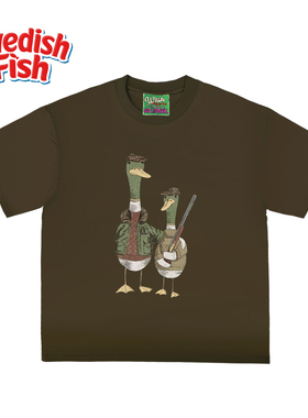 咖色！千禧风落肩大学生美式无性别oldschool阿美咔叽高街短袖T恤