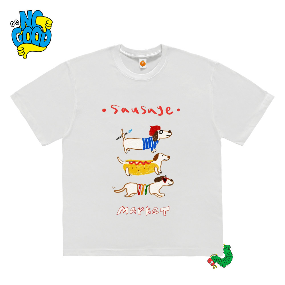 interesting灵魂！可爱小狗狗卡通插画Ootd纯棉童趣潮牌短袖T恤,男装,T恤,淘宝优惠券,粉丝福利购,淘宝优惠卷