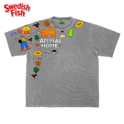 interesting灵魂！无性别oversize艺术家奢潮拼接原创水洗做旧短T