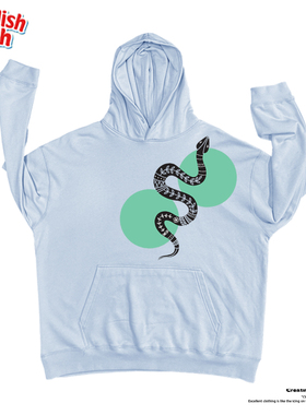 浅湖蓝色！拼接涂鸦插画弯曲蛇线条感创作灵感ins潮流连帽卫衣