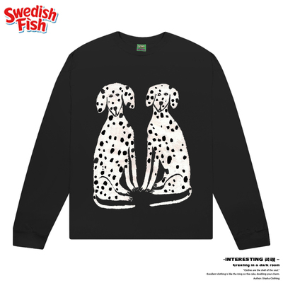 interesting灵魂 两只斑点狗素描创意风格卡通长袖T恤无性别