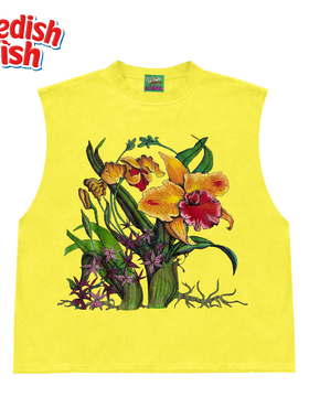 interesting灵魂 美潮花卉版画插画夏季趣味纯棉Ootd原创砍袖T恤