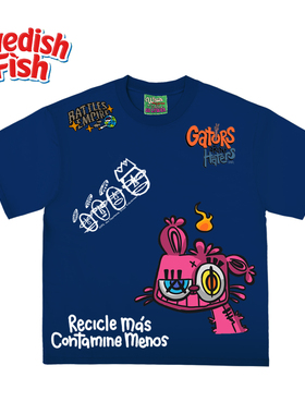 深蓝色！240g重磅卡通涂鸦学生千禧风y2k原创趣味学院风宽松短袖T