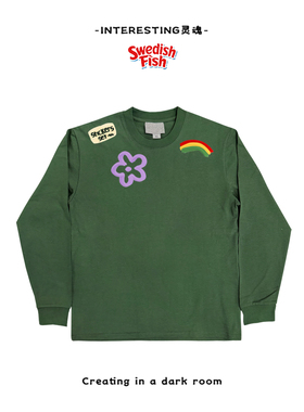 墨绿色！涂鸦潮牌宽松设计感小众oversize无性别奢潮穿搭长袖T恤