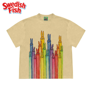 interesting灵魂 T恤 原创设计彩色兔兔趣味风240g重磅小领口短袖