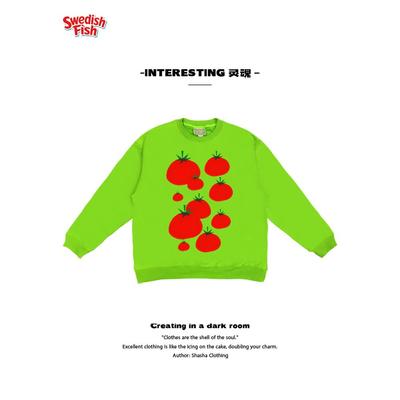 艺术展！荧光绿涂鸦西红柿番茄纯棉卡通 oldschool小众圆领卫衣