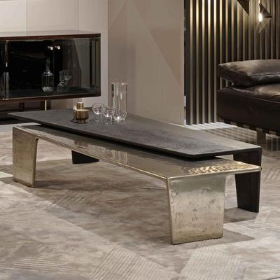 DEGAS意式轻奢不锈钢锤纹高低组合茶几客厅异形实木桌设计师款