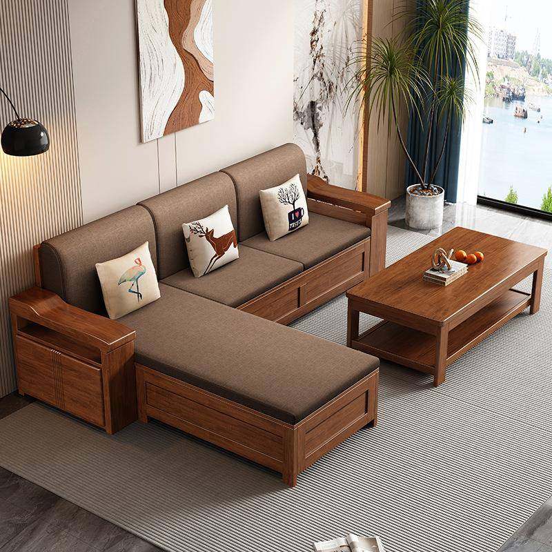 实木沙发小户型现代简约中式贵妃沙发客厅木质储物家具中式
