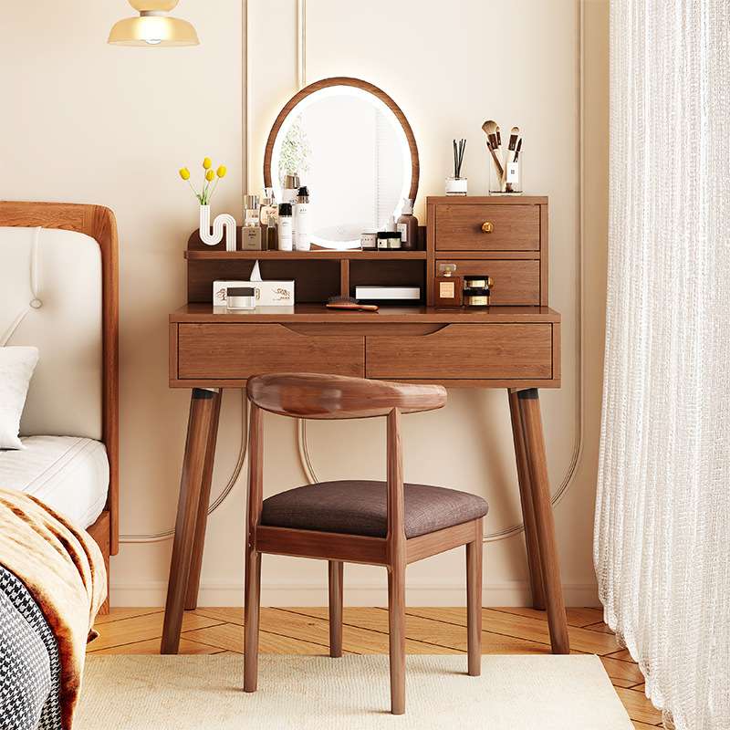 原木风梳妆台卧室简约现代轻奢小户型主卧化妆台床头柜书桌化妆桌
