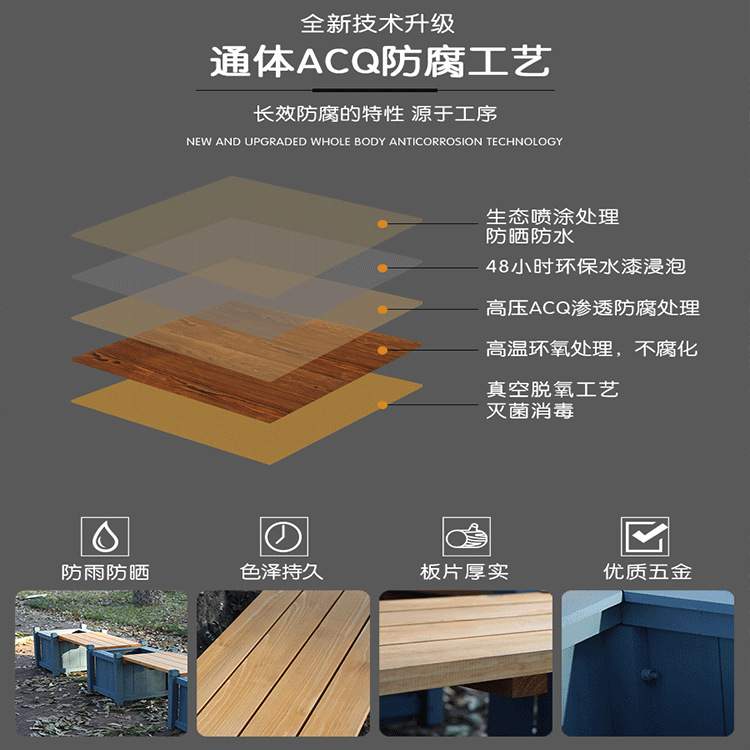 户外防腐木花箱椅组合实木绿植花盆室外坐凳座椅广场围树种植花槽