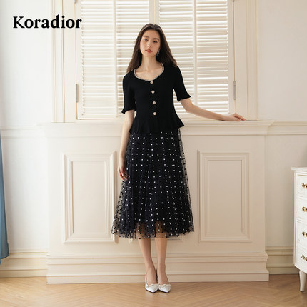 Koradior珂莱蒂尔商场同款2025秋新款优雅气质两件套连衣裙小黑裙