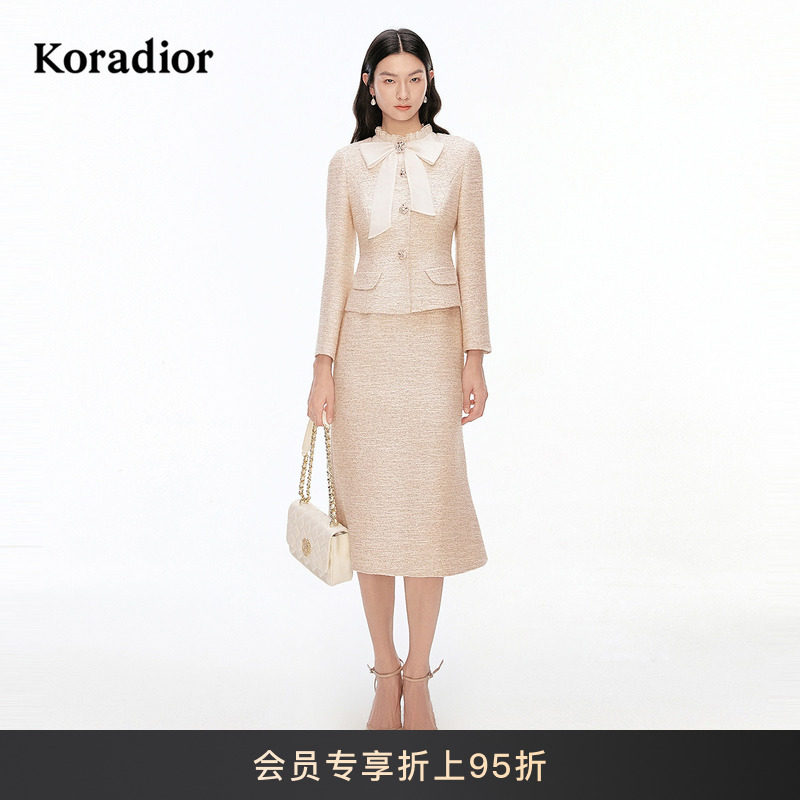 Koradior珂莱蒂尔商场同款2026春新款经典蝴蝶结花呢香风连衣裙女,女装/女士精品,连衣裙,淘宝优惠券,粉丝福利购,淘宝优惠卷
