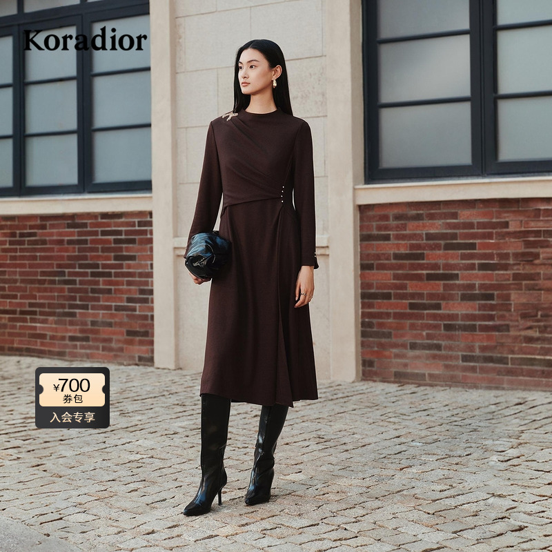 【辛芷蕾同款】Koradior珂莱蒂尔商场同款2025冬美拉德羊毛连衣裙