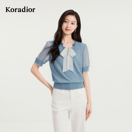 Koradior珂莱蒂尔商场同款2025秋新款气质蝴蝶结针织衫优雅上衣女