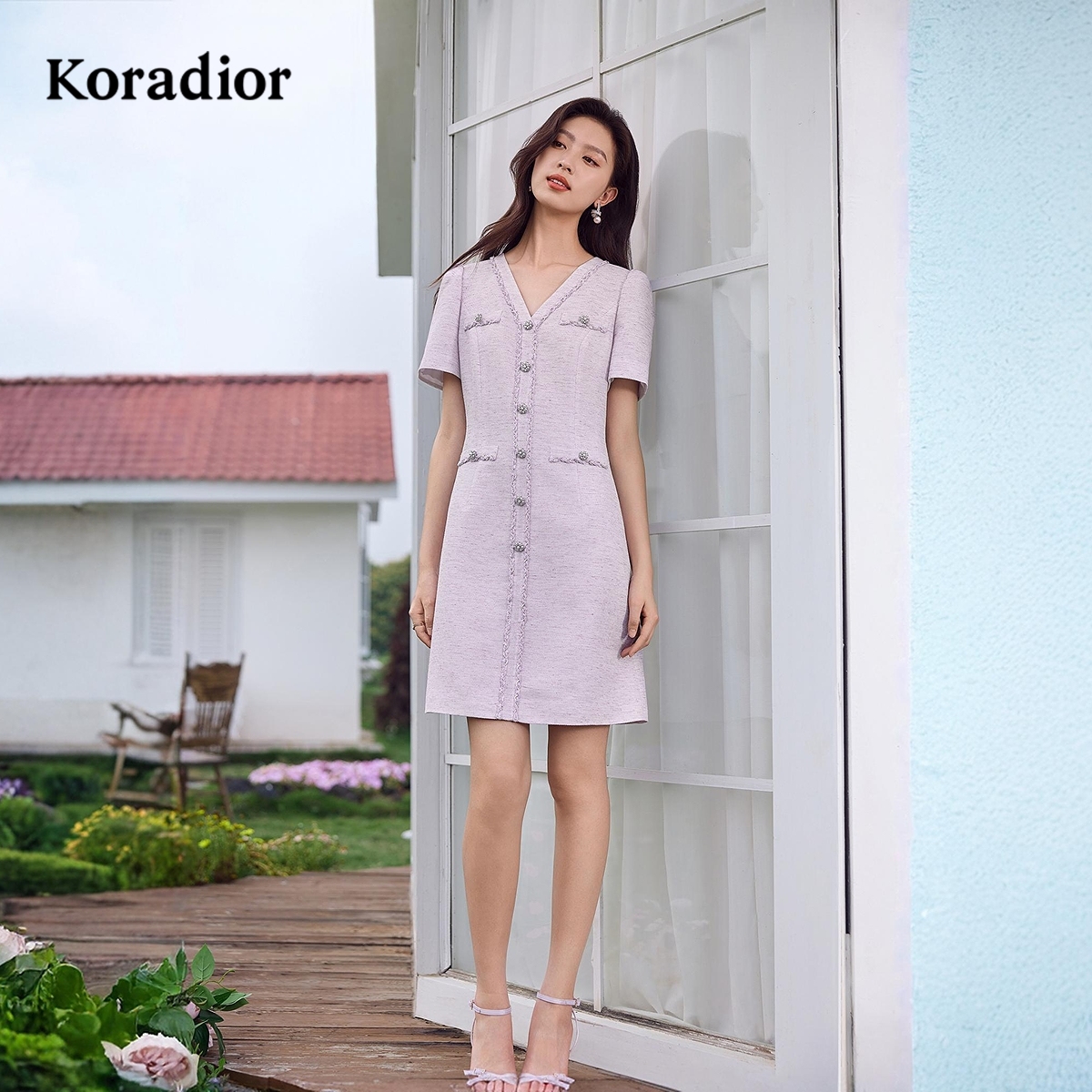 Koradior珂莱蒂尔商场同款2025夏新款气质千金风精致香风连衣裙女