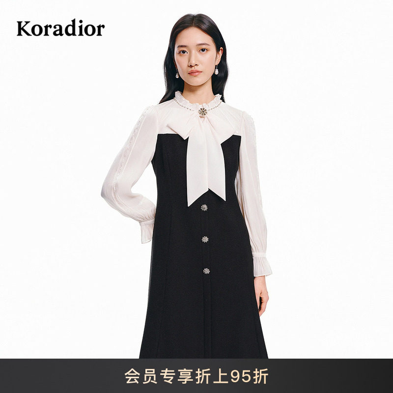 Koradior珂莱蒂尔商场同款2026春新款钻饰蝴蝶结假两件连衣裙,女装/女士精品,连衣裙,淘宝优惠券,粉丝福利购,淘宝优惠卷