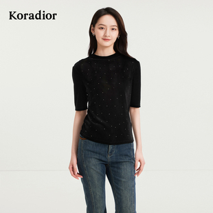 T恤上衣 气质烫钻天鹅绒中袖 Koradior珂莱蒂尔商场同款 2025秋新款