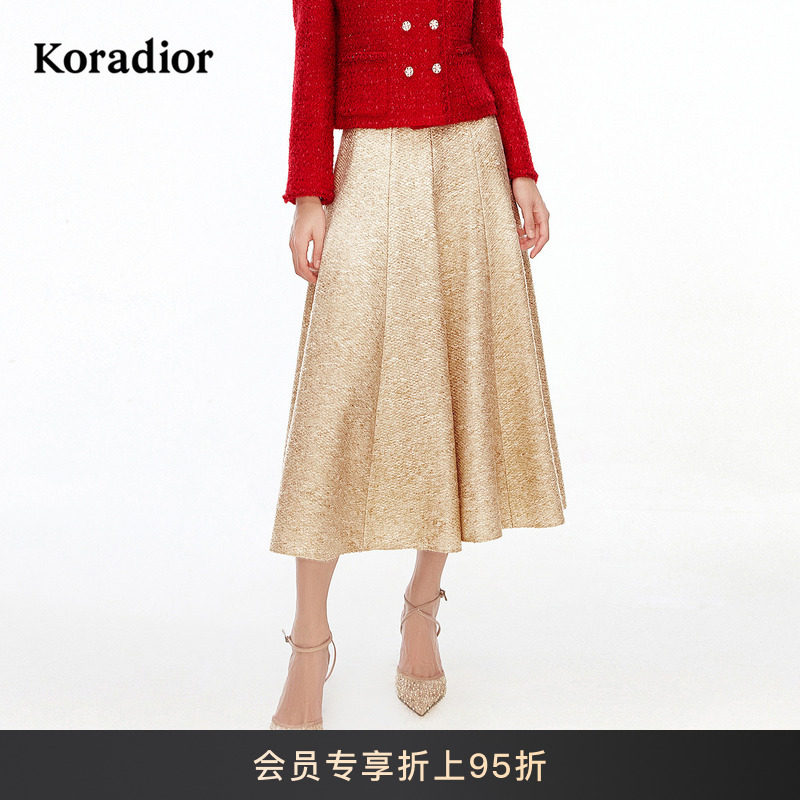 Koradior珂莱蒂尔商场同款2026春新款气质优雅花呢半身裙A字裙女,女装/女士精品,半身裙,淘宝优惠券,粉丝福利购,淘宝优惠卷