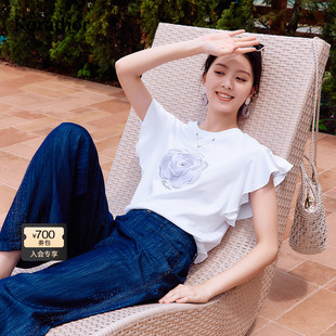 短袖 100棉设计感蝴蝶袖 T恤女 2025夏新款 Koradior珂莱蒂尔商场同款