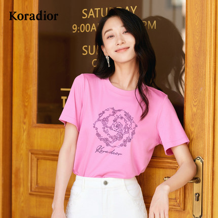 【玫瑰诗语】Koradior珂莱蒂尔商场同款夏印花舒适棉T恤百搭短袖