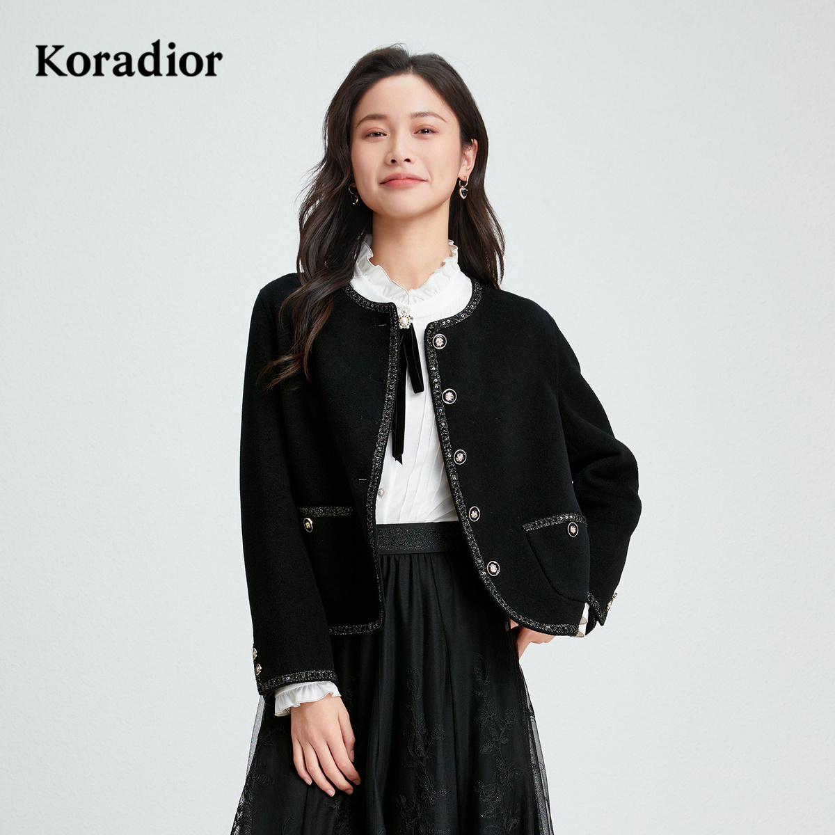 【蚕丝羊毛】Koradior珂莱蒂尔商场同款冬优雅短版毛呢香风外套女