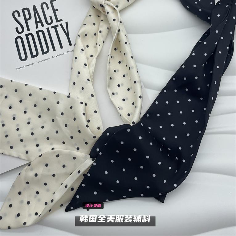 波点小丝巾女韩国春夏季绑包包缠手柄丝带领巾百搭长条飘带爆款