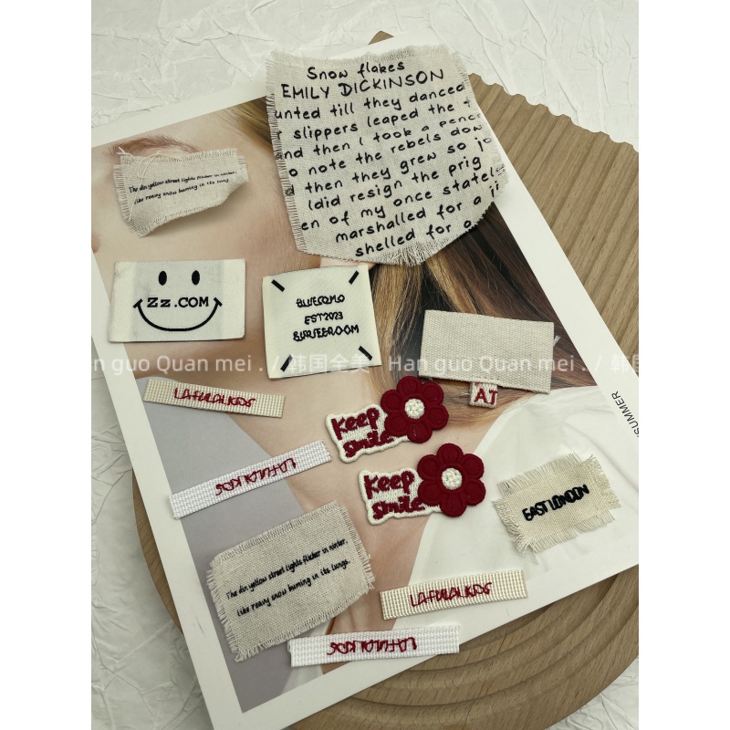 2025春夏欧美风英文毛边DIY补丁无背胶服装辅料装饰logo需要缝制