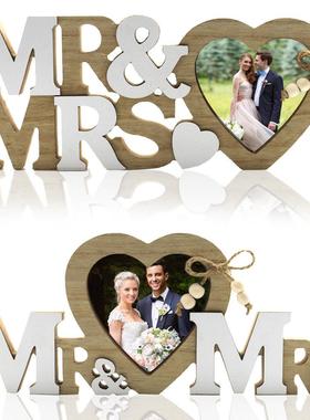 跨境新品木质婚礼英文字母爱心相框工艺品创意家居装饰品桌上摆件