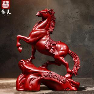 红花梨木雕生肖马摆件新中式马到成功家居客厅办公桌面装饰工艺品