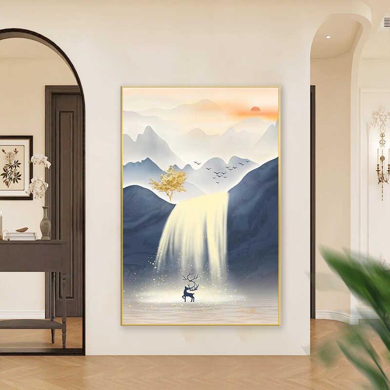 山水风景满钻钻石画2024新款客厅粘钻贴画十字绣玄关过道流水生财
