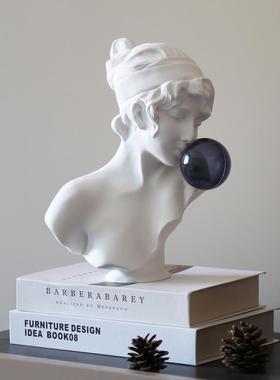 轻奢吹泡泡女孩雕塑摆件电视柜客厅高级感小众装饰品创意艺术雕像