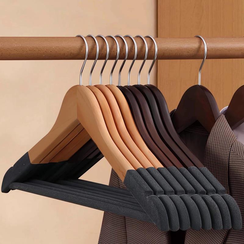 实木植绒衣架防滑无痕家用挂衣撑衣服架子木质木头衣柜收纳服装店