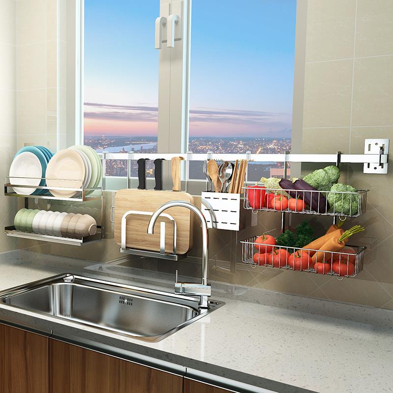 免打孔厨房置物架壁挂收纳架厨房墙壁挂架沥水碗架调料架厨房用品