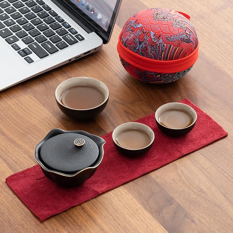 快客杯陶瓷一壶三杯便携式旅行功夫茶具套装简约户外随身泡茶壶
