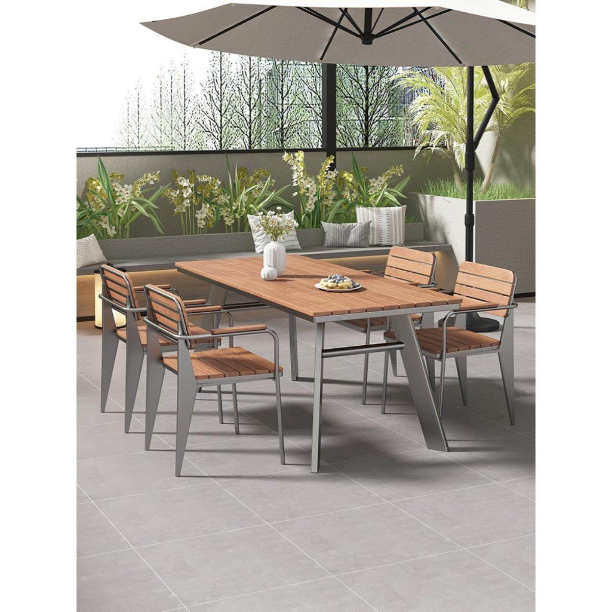 长方形户外桌椅奶茶店桌子露天庭院花园阳台室外防腐咖啡厅休闲桌