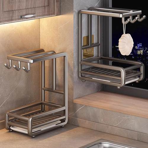 抹布架免打孔厨房置物架水槽洗碗池沥水架台面壁挂篮钢丝球收纳架