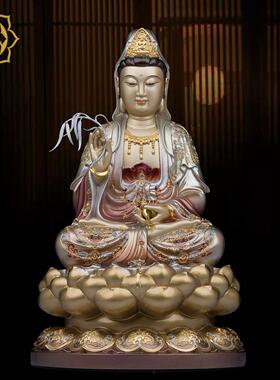 观音菩萨家用观音坐莲佛像 铜雕掐丝珐琅彩南海观音菩萨铜像摆件