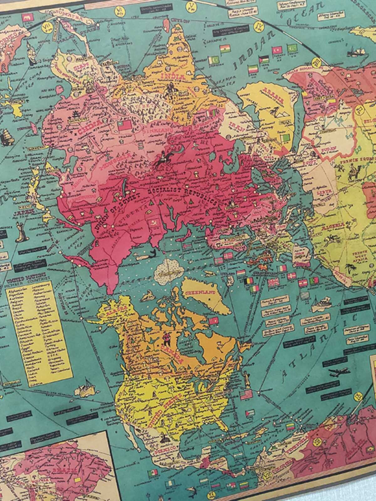 二战map1947年大战后世界格局图历史教学军事挂图牛皮纸复古定制