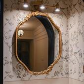 法式 覆古雕花卫浴镜轻奢壁挂化妆镜LED智能高清化妆镜玄关装 饰镜