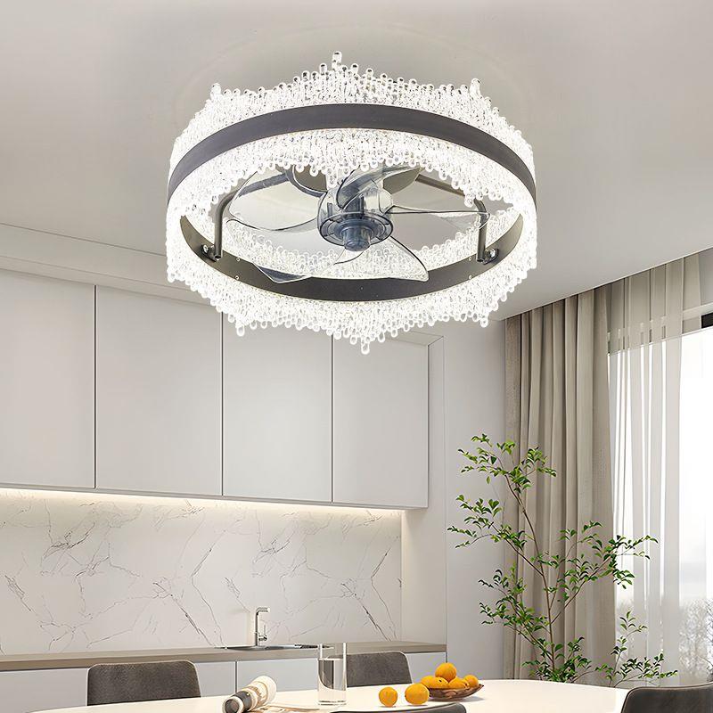 德国工艺新款水晶吸顶风扇灯隐形吊扇一体灯客厅卧室110-265V风扇
