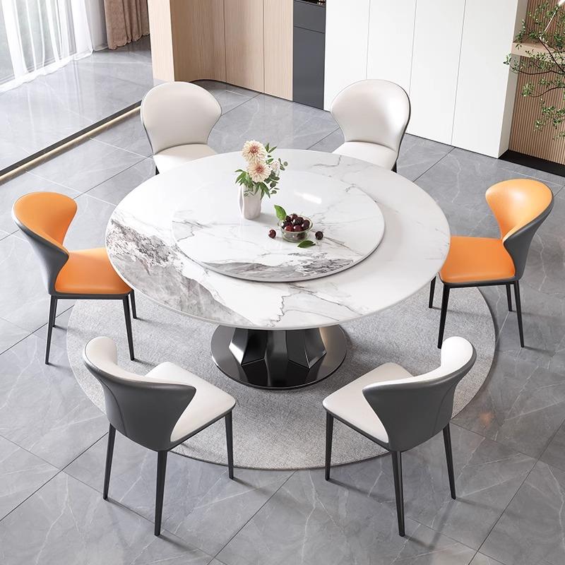 意式极简风轻奢石岩板餐桌椅组合现代简约家用小户型圆形吃饭桌子