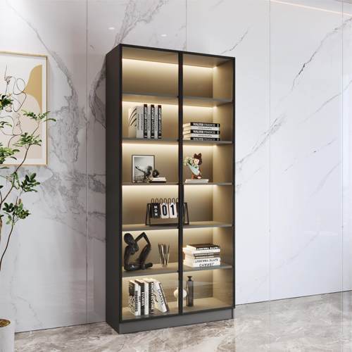 书柜带玻璃门置物柜展示柜家用客厅立柜收纳柜现代书架收纳柜定制