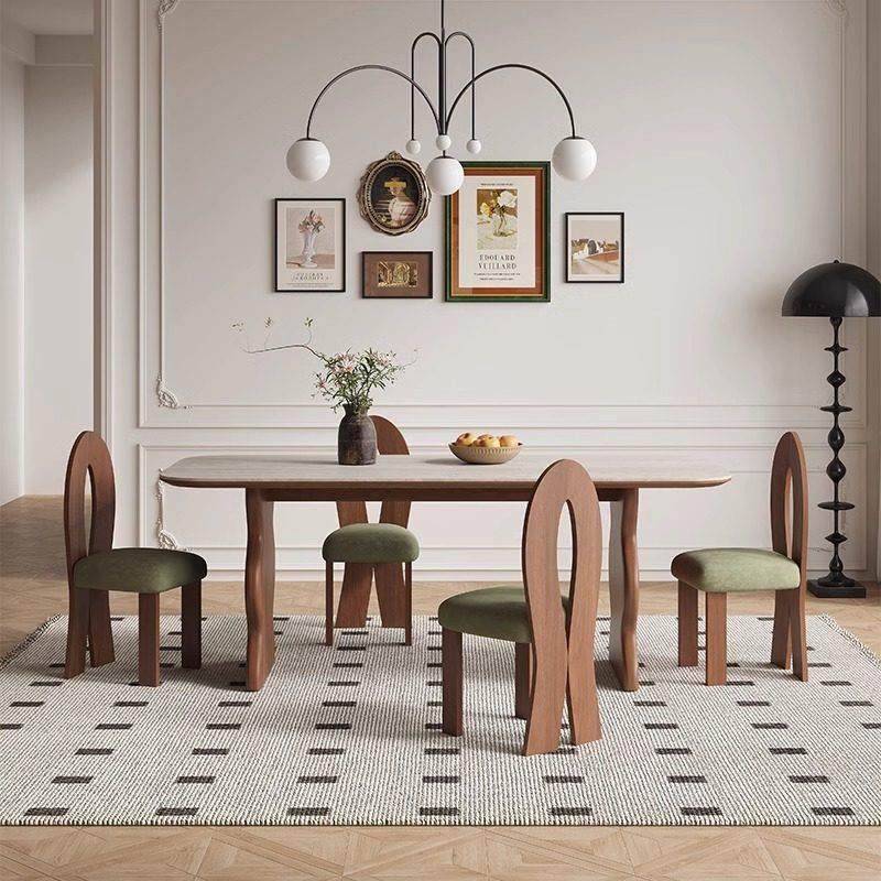 洞石岩板餐桌家用小户型胡桃木色饭桌长方形实木法式餐桌椅组合,住宅家具,岩板餐桌,淘宝优惠券,粉丝福利购,淘宝优惠卷