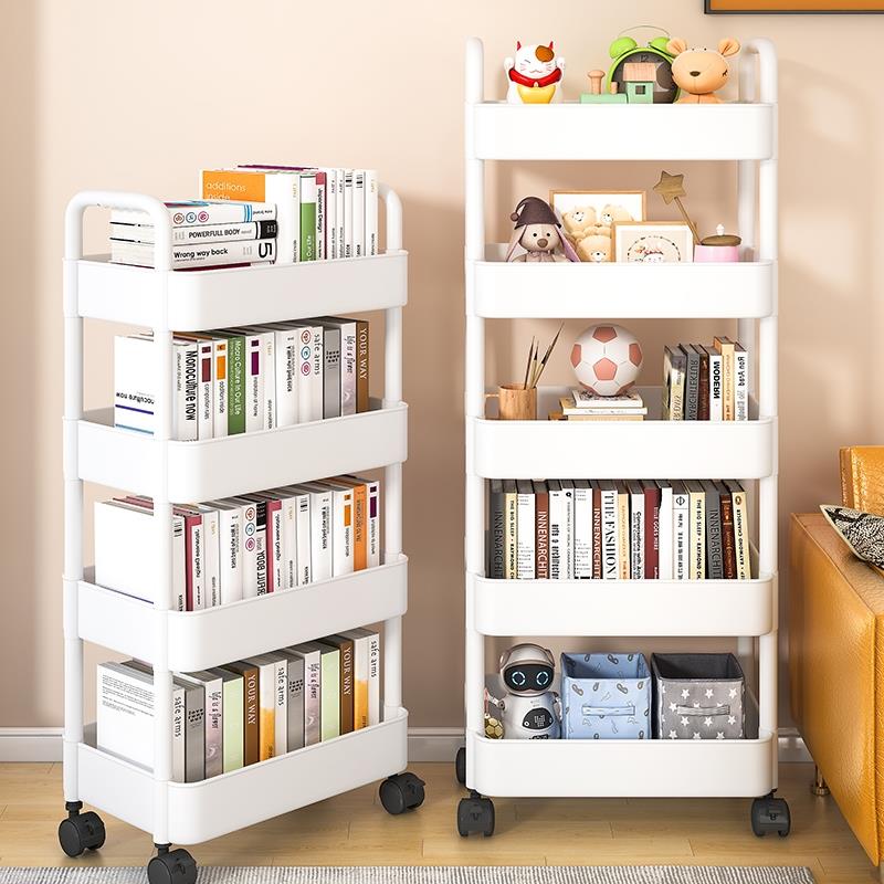 书架小推车落地家用儿童图书置物架简易多层可移动零食整理架